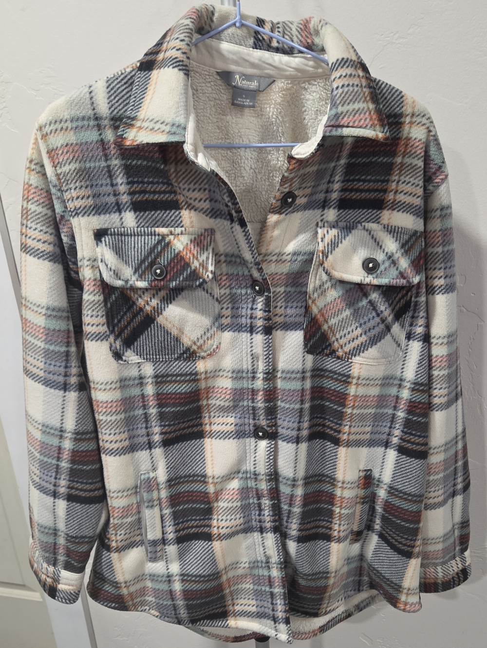 Natural Reflections Women's Cream Plaid Shacket